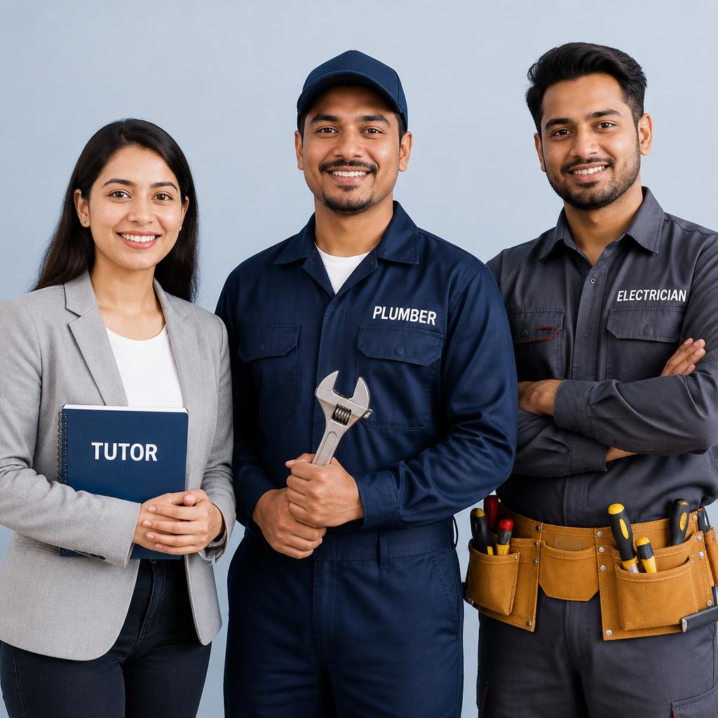 Verified FindHelp professionals: a tutor, a plumber and an electrician